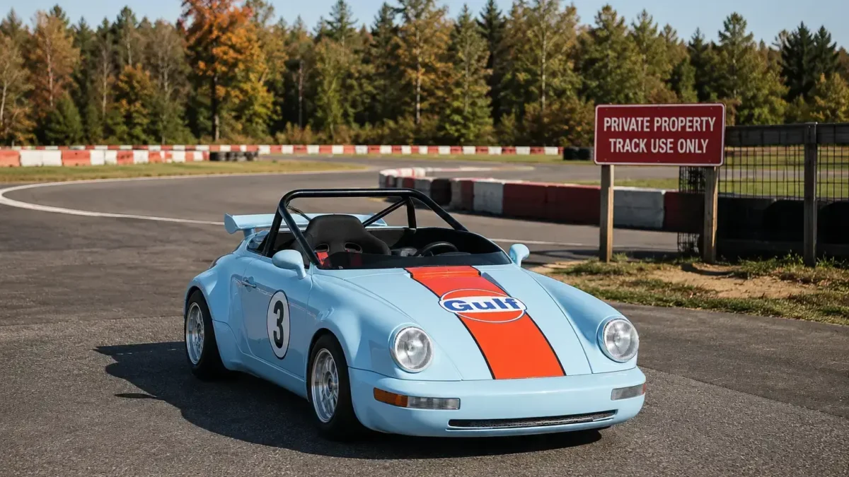 Electric go-kart parked on a private track, not street legal